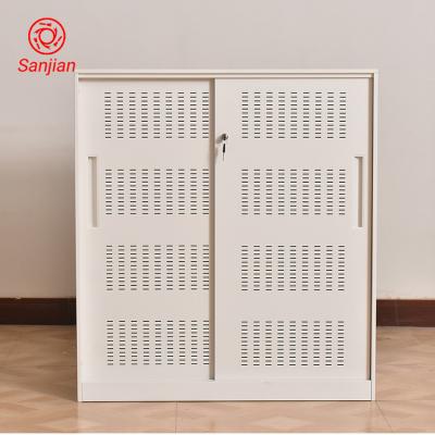 China Filing Cabinet New Zealand Office Furniture KD Structure Metal Mesh Door 3 Tiers Adjustable Shelves Silding Steel File Storage Cabinet for sale