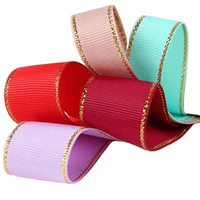 China Manufacturer Customized Pantone Colors Yarn Viable Metallic Polyester Printed Grosgrain Ribbon For Gift Wrapping for sale