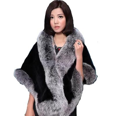 China Real Larger Fox Fur Collar Ladies Fox Fur Shawl Rex Rabbit Fur Poncho With Winter Plus Size Rex Rabbit Fur Poncho Women for sale