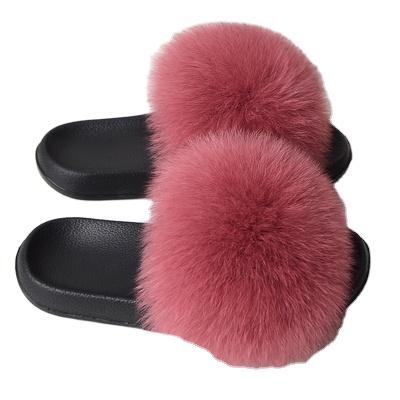 China CUSHIONING Colorful Fluffy Fur Sandals Women Fox Fur Sandals Winter Plus Size Ladies Fox Fur Slippers for sale