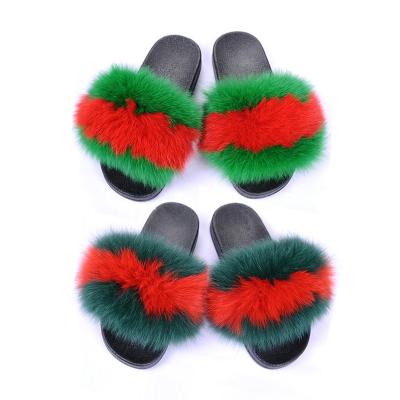 China 2021 CUSHIONING 2021 Hot Selling Fox Fur Slippers Real Color Real Fur Sandals Multi Warm Women Winter Wholesale for sale