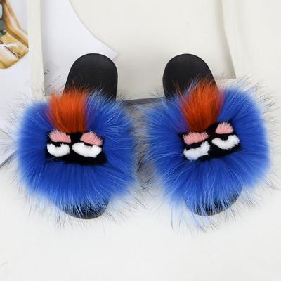 China CUSHIONING Women's Causal Warmer Fluffy Home Slips Real Fox Fur Hairy Slippers Fox Fur Sandals for Ladies Home and Outdoors for sale