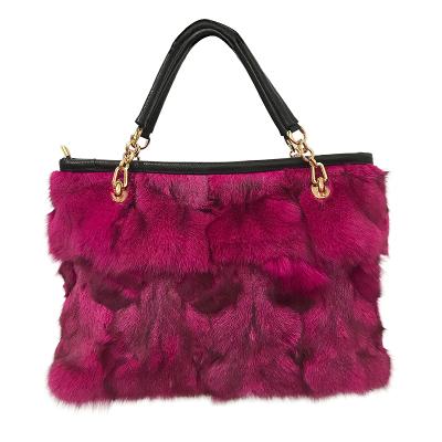 China Real Fox Fur Luxury Real Fox Fur Bag European Canada Fox Fur Handbag With Long Chain Silver Fox Fur Wrap for sale