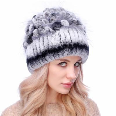 China 2021 JOINT Warm Winter Fur Hat Women Fashion Real Rabbit Fur Hats With Silver Fox Fur Ladies Winter Female Hat for sale