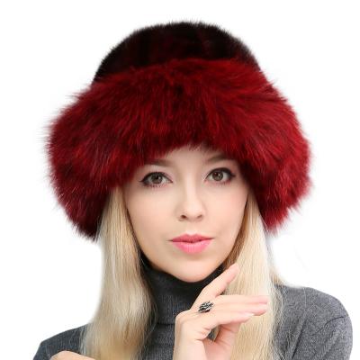 China COMMON real fur hats for women real mink fur hat with huge fox trim around hat plus size mink for ladies for sale