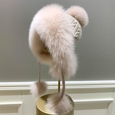 China Genuine fox fur earflap hat trooper hat 2021 winter new collection real fox fur hat women's COMMON design new for sale