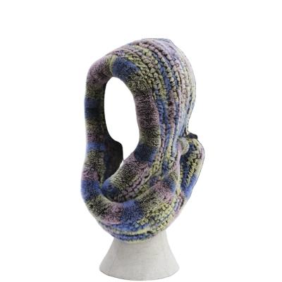 China Factory direct sale real fur muffler fur muffler size rex rabbit fur hooded winter plus size women knit awesome infinity scarf shawl with hood for sale