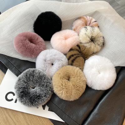 China European and American style women's softer cute cute rex rabbit fur rope ladies elastic hair cord made by real rex rabbit fur for sale