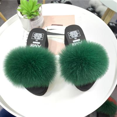 China CUSHIONING 2021 Wholesale New Design Ladies Winter Fox Fur Sandals Real Fur Slide Fox Fur Slippers For Women for sale