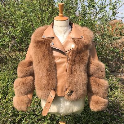 China 2021 New Fashion Anti-wrinkle Real Ladies Fox Fur Jacket Women Genuine Natural Winter Fox Fur Coat With Sheep Leather Jackets for sale