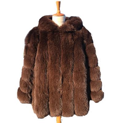 China Luxury Fox Fur Coat Women Winter Fox Fur Coats Anti-Wrinkle Long With Bigger Stripes Vertical Jacket Fox Hood for sale