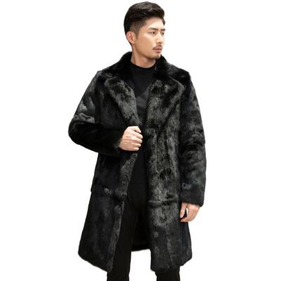 China Anti-wrinkle Carter Black Rabbit Fur Coat With Lapels Front For Men Winter Mens Real Rabbit Fur Jackets Long Plus Size for sale