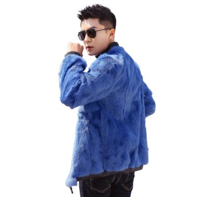 China Anti-Wrinkle Real Fur Jacket Men Women Winter Rabbit Fur Baseball Jackets Royal Blue Fur Coat For Man for sale