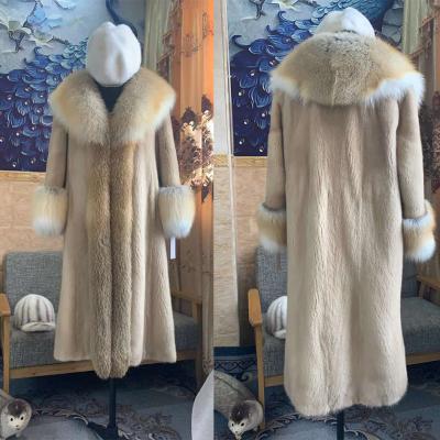 China Anti-wrinkle winter mink fur coat women fall real mink fur ladies jackets clothes with silver fox fur collar long coats for sale