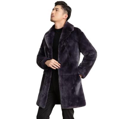 China 2021 Newest Men's Anti-wrinkle Ditch Real Fur Coat Real Rabbit Fur Long Oversized Coats With Lapel Front And Turn-down Collar for sale