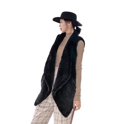 China Real Fur Vest Luxury Women Real Mink Fur Knit Long Vest With Bigger Square Collar for sale