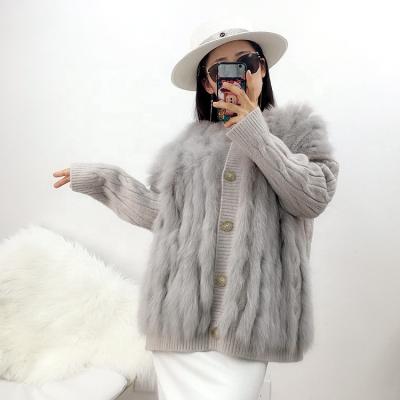 China Breathable Clothes Women Plus Size Coats Real Fox Fur Sweater Hand Knitted Korean Style Sweater Fur Coats Twist Cashmere Wool Jackets for sale