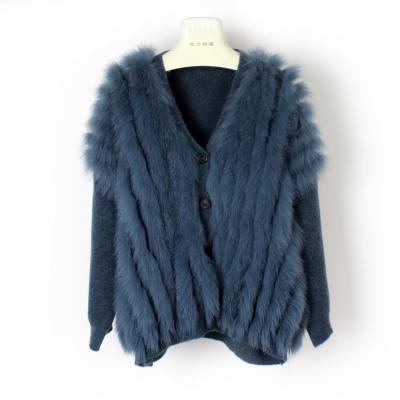 China Real Breathable Women Blazers Fox Fur Coats Winter Wear Fashion Woolen Sweater Ladies With Fox Fur Trim Jackets For Women 2021 for sale