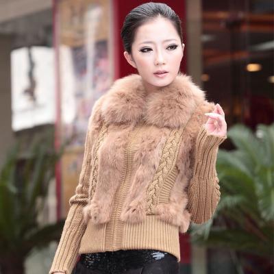 China Rabbit fur jacket with fox fur collar women fall clothes rabbit fur jacket with fox fur collar stripper fox custom made jacket for ladies for sale