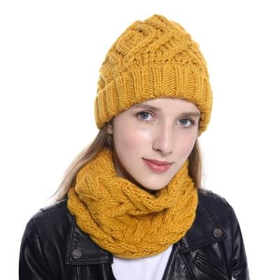 China COMMON A Set Of Hat And Scarf Hand Knitted New Brand Fashion Plain Beanie With Scarves For Woman Ladies Hats for sale