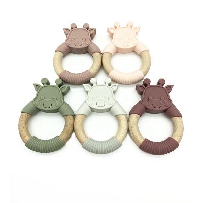 China New Safe Design Silicone and Wooden Teether Baby Teether and Wooden Baby Teether Toy for sale