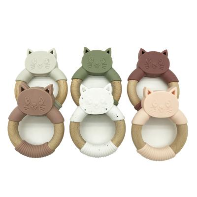 China New Safe Design Silicone and Wooden Teether Baby Teether and Wooden Baby Teether Toy for sale