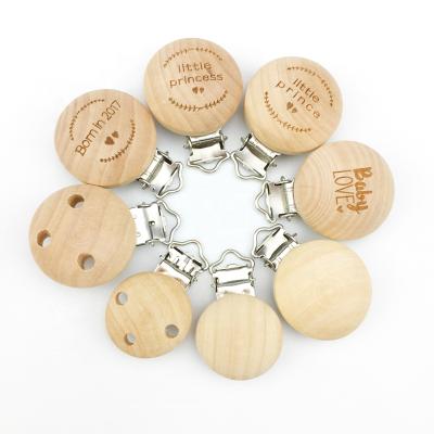 China Eco Friendly Custom Logo DIY Accessory Charms Wooden Baby Pacifier Clip Round for sale