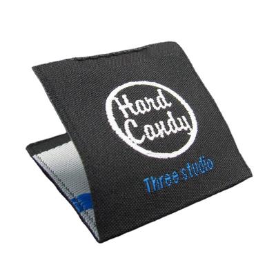 China Brand Logo Luxury Damask Blue Neck Viable High Quality Custom Label End Bend Clothing Labels Garment Recycled Woven Label for sale