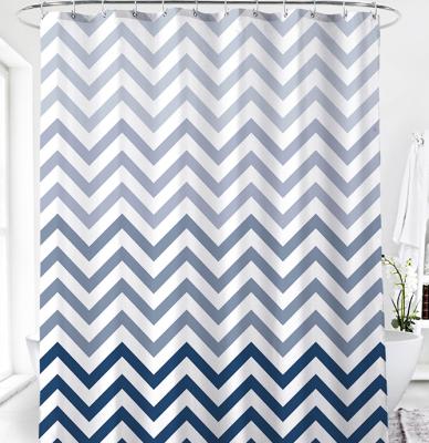 China Amazon Viable Hot Sale Wave Printing Design Polyester Shower / Bathroom Simple Curtains With Waterproof And Rust Proof for sale