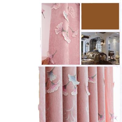 China Pink blackout princess embroidery double layer 3d embroidery curtains on chenille for living room for sale