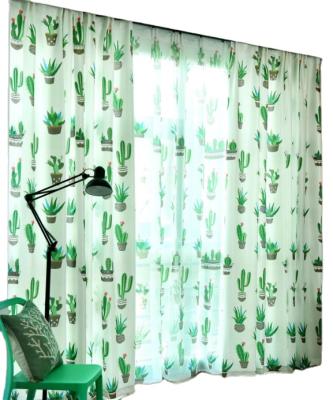 China Blackout Cotton/Look Linen Fabric With Green Color Cactus Print Design For Sheer Curtain Sand With Print for sale