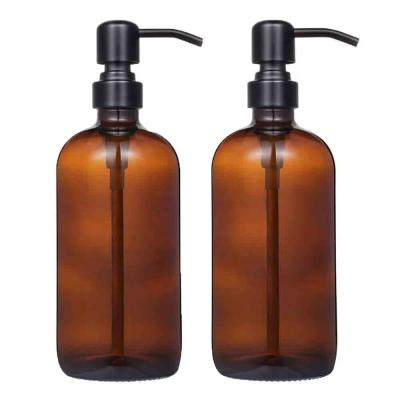 China 16oz Glass Cosmetic Amber Hand Soap Bottle With Lotion Pump for sale