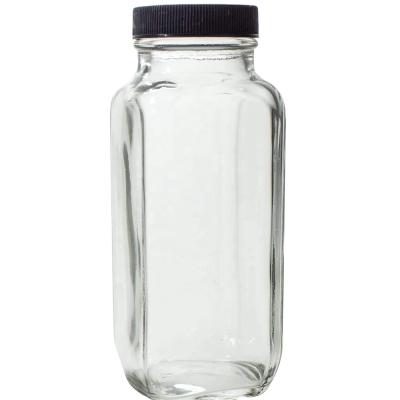 China 350ml French Square Beverage Bottle With Black Plastic Cap for sale