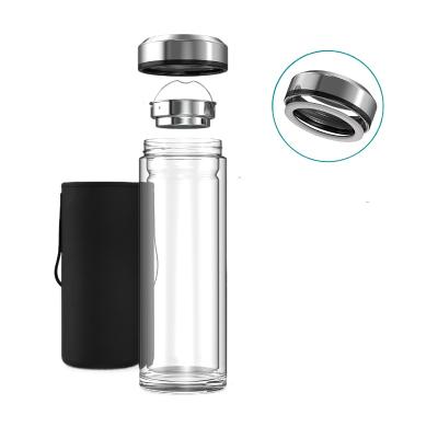 China 1000ml Beverage Double Wall High Borosilicate Glass Water Bottle With Tea Filter for sale