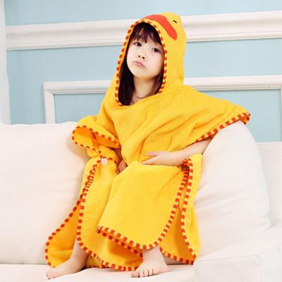 China Cartoon Baby Viable Use FBA Amazon Bath Towel Hooded 100% Cotton Set 120*60cm Duck for sale