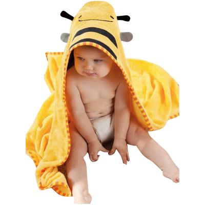 China Sustainable Handmade Beach Use And Use And Cotton Baby Animal Hooded Towel 90*90cm Bee for sale