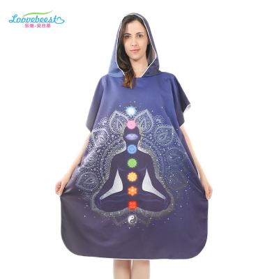 China Wholesale Adult Hooded Custom Printed Changing Robe QUICK DRY Poncho Towel For Beach Microfiber Surf Towel for sale