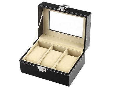 China New Fashionable PU Leather And Velvet Gift Box Watch Organizers Storage With Stitching for sale