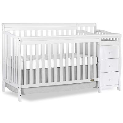 China Gray Cot Bed Manufacturer Wooden Foldable In-Line Adjustable Height Rail Crib White Crib Bed With Mattress for sale