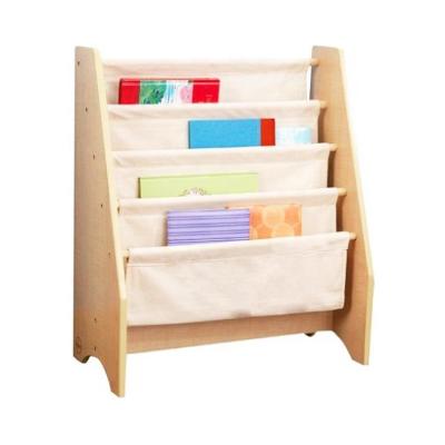 China Factory Modern Stock Wooden Multi-Layer Fabric Sling Bookcase Book Storage Rack Clamp Bookcase for sale