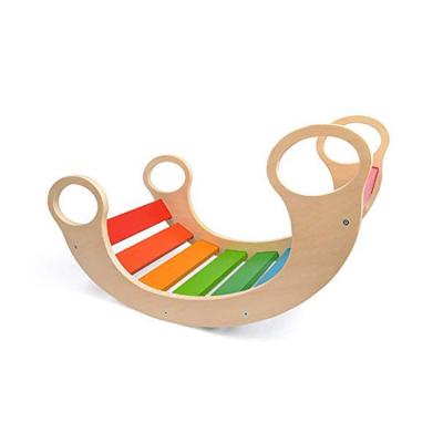 China Modern Indoor Playground Montessori Wooden Kids Balance Board Toy Arch View Climbing Toys Kids Colorful Rocking Chair for sale