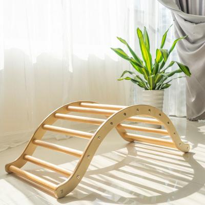 China Modern Colorful Wooden Waldorf Baby Swing Seesaw Kids Climbing Frame Ladder Arch Rocking Climber for sale