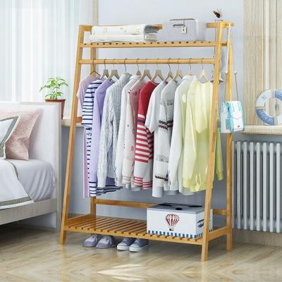 China Modern Living Room Wardrobe Storage Shelf Bamboo Coat Rack With 2 Tier Shoe Rack Shelves Coat Storage Rack for sale