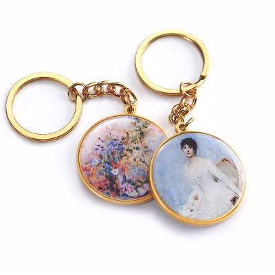 China Souvenir Cheap Custom Design Your Key Logo Round Metal Photo Chain Key Ring With Epoxy for sale