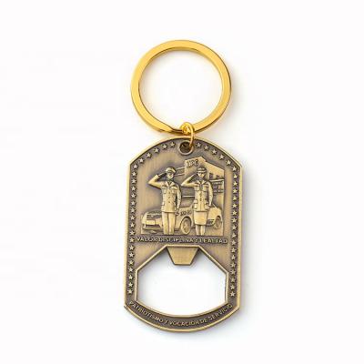 China Custom Empty Keepsake Metal Bottle Opener Keychain Personalized Dog Tag Bottle Opener Brass Key Chain for sale