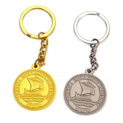 China Metal Crafts Custom Charm Key Rings Metal Logo Gold Brass Round Coin Key Chain for sale