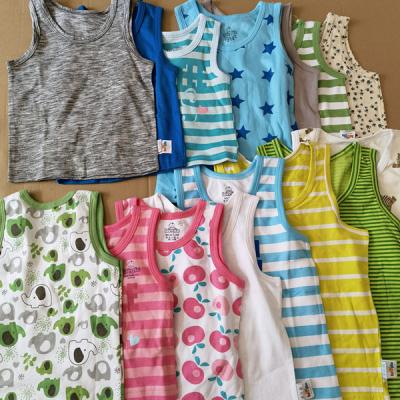 China Discount Casual Factory Sleeveless Kids Invest Cartoon Pattern O Neck Cheap Summer Overstock Cotton Boys Girls Baby Tanks for sale