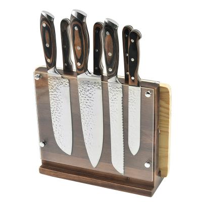 China Sustainable Hot Selling Amazon Acacia Teak Kitchen With Double Magnetic Knife Holder for sale