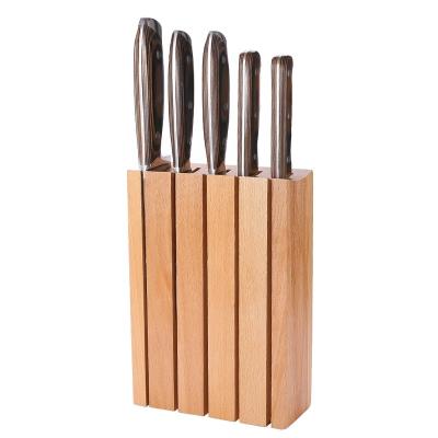 China Multifunctional Hot Selling Viable Natural Color Beech Knife Holder 5 Pieces Storage Rack Kitchen Knife Rack for sale