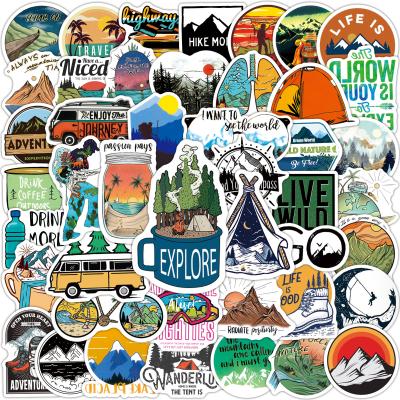 China 100pcs No-Double Waterproof Sun-protection Outdoor Adventur Stickers For Adults Waterproof Vinyl For Water Bottles Skateboard Laptop Car Stickers for sale